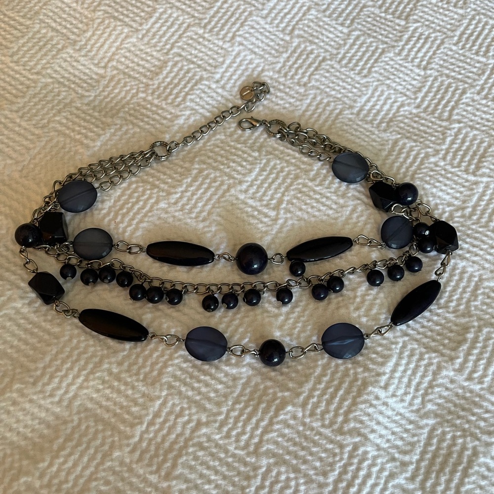 Talbots Navy and Silver Beaded Necklace